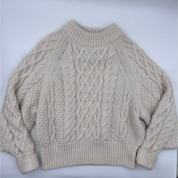 H&M Fishermancore Chunky Knitted Cream Sweater Womens Large - Picture 2 of 4